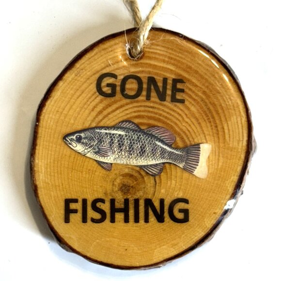"Gone Fishing" 5 Rustic Wooden Pendant - HAND CRAFTED IN USA, NEW - Picture 12 of 15